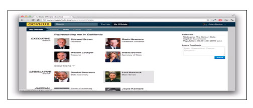 Screenshot of GovHub webpage showing pictures of government officials and a fill-in field for leaving feedback.